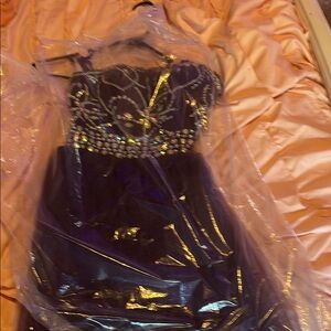 Elegant Purple Strapless Dress with Beaded Bodice